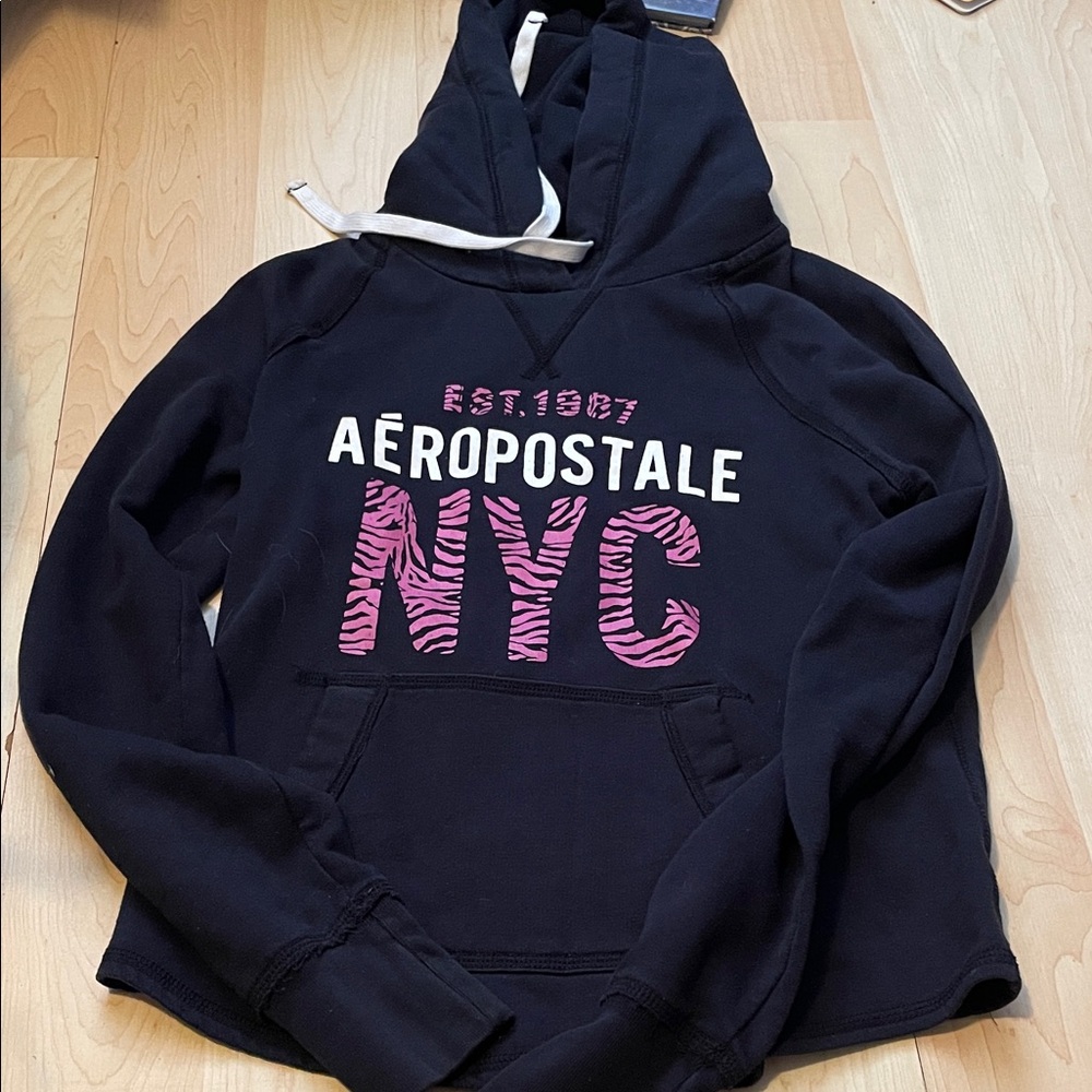 Aeropostale Black Hoodie with Pink Zebra NYC Graphic